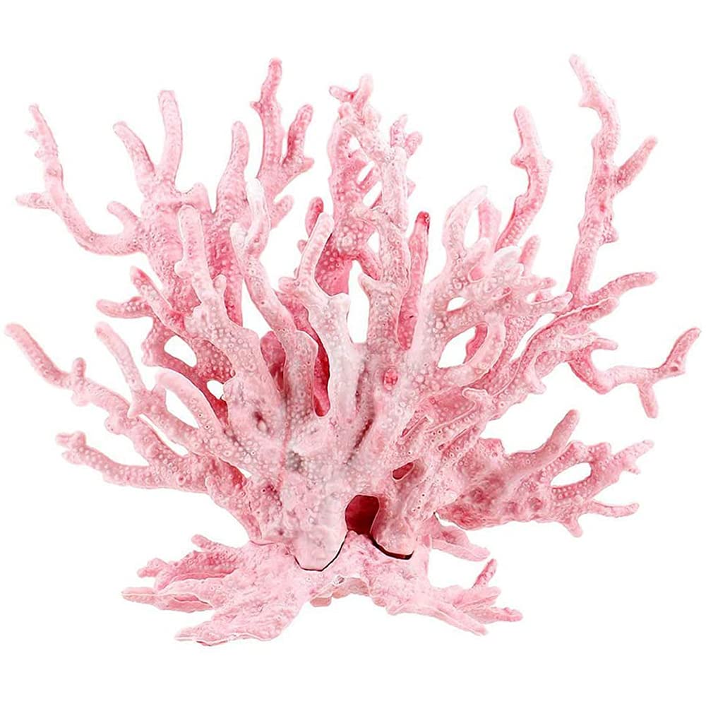 ANCLLO Artificial Aquarium Coral Branch-shaped Fake Coral Resin Vivid Coral Plant Ornament (Pink, 17x13cm)
