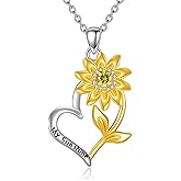 YONFQE Sunflower Necklace Sterling Silver You're My Sunshine Pendant Shiny Sunflower Jewelry Gifts for Women Men
