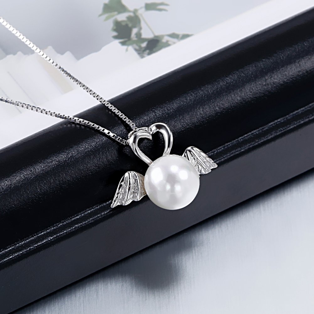 OUXi Sterling Silver Freshwater Look Pearl Pendant Necklace for Women