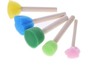 Ruwado 10 Pcs Foam Sponge Brush with Wooden Handle Round Flower Multi Size Painting Tools for Kids Children DIY Acrylic Watercolor Varnishes Art Craft Painting