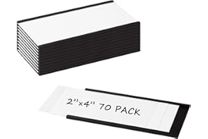 Realth Magnetic Label Holders 2'' x 4'' 70 Pack with Paper Inserts and Clear Plastic Protectors, Magnetic Label Strips Magnetic Data Card Holders File Cabinet Labels for Metal Racks and Shelves