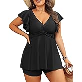 Plus Size Tankini Set Swimsuit - Women Two Piece Bathing Suit with Shorts Ruffle Sleeve Swimwear 2025