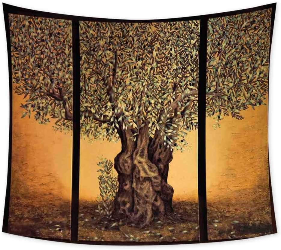Tree of Life Wall Large Tapestry for Bedroom Triptych of an Old Mature Olive Tree Mediterranean Greece Style Nature Graphic Decor Trippy Tapestry Wall Decor W80 x L60 Inch Multi