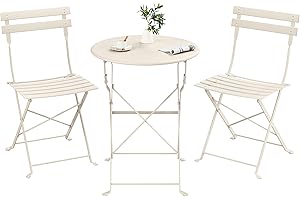 SONGMICS 3-Piece Outdoor Bistro Set, Folding Patio Furniture Set with Table and 2 Chairs, Weather-Resistant Steel Balcony Fur