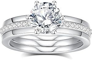 JIEKAYUAN Moissanite Rings for Women Moissanite Bridal Ring Sets Wedding Band D Color VVS1 Round Cut S925 Sterling Silver Engagement Ring Anniversary Wedding Valentines