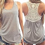 Creazy Custom High Quality Women Summer Lace Vest Top Short Sleeve Blouse Casual Tank Tops T-Shirt (XL)