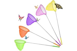 5Pcs Telescopic Butterfly Catching Net Set, Multi-Coloured Mesh Heads, Extendable Handle for Nature Exploration