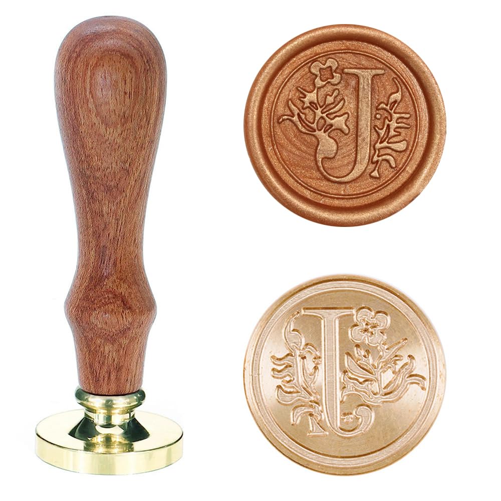 Poemluve Wax Seal Stamp Alphabe Letters J 25mm Initials Vintage Sealing Wax Stamps Brass Head with Removable Wood Handle for Scrapbooking, Wedding Invitation, Gift Wrap, Envelope (Letter J)