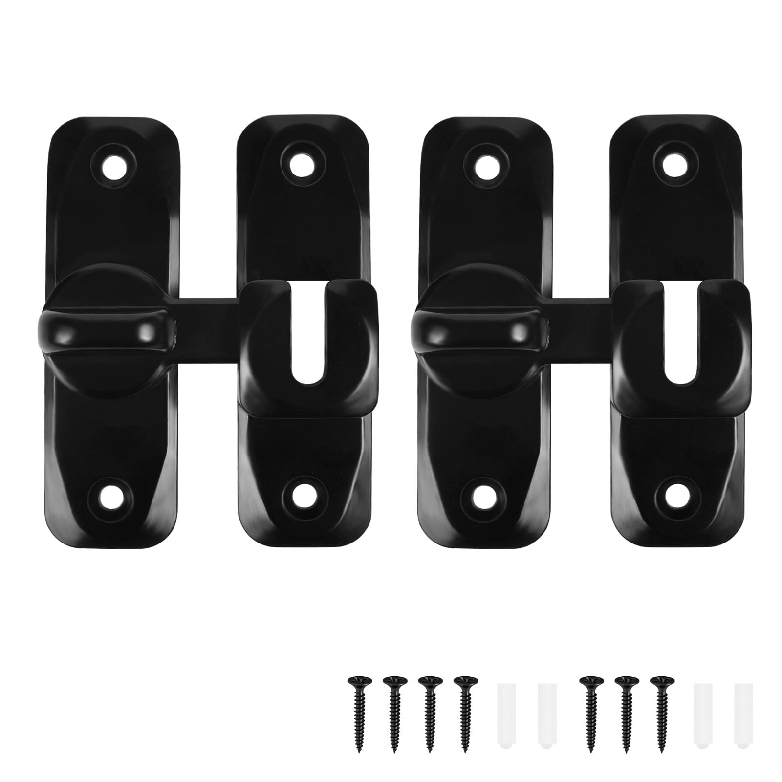90/180 Degree Door Lock, 2PCS Barn Door Lock Safety Sliding Barn Door Lock Security Door Latch Small Gate Latches Hardware for Barn, Garden, Bathroom, Cabinet, Window, Sliding Door-Black