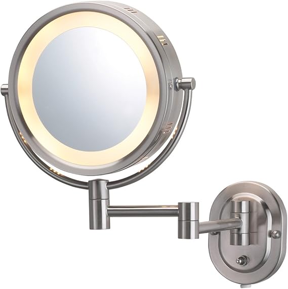 Jerdon Hl65N 8Inch Lighted Wall Mount Mirror, Corded Plug, 5X