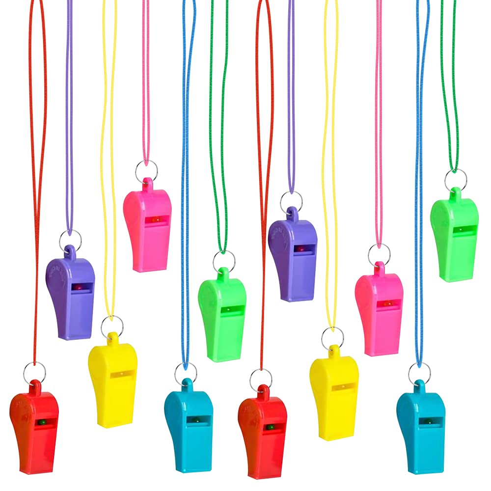 Photo 1 of ArtCreativity Neon Whistle Necklace For Kids, Set of 12, Kids’ Party Noisemakers, Variety Of Colors, Sports Party Favors, School Sports Supplies, Great Party favor, Goody Bag Filler