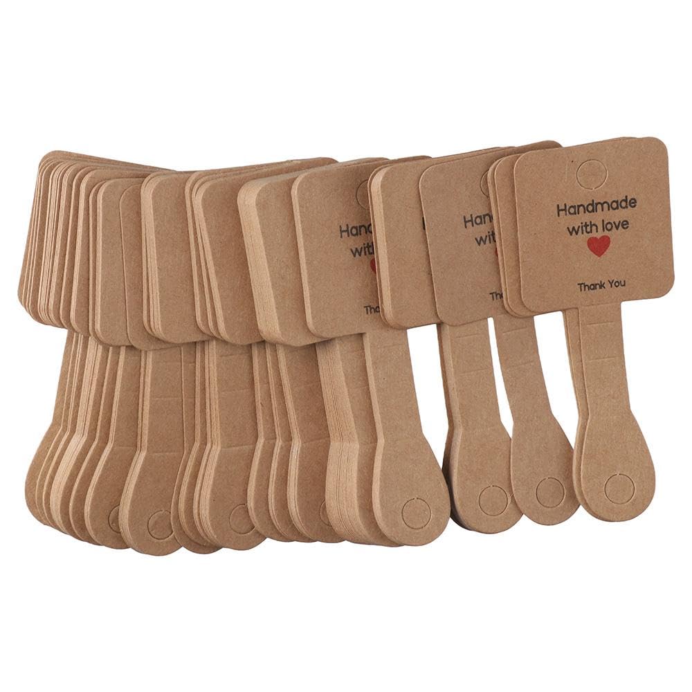 Photo 1 of 200Pcs Self Adhesive Bracelet Display Cards Kraft Handmade with Love Blank Cards Jewelry Packaging Selling Hanging Display Cards for Jewelry Bracelet Necklace