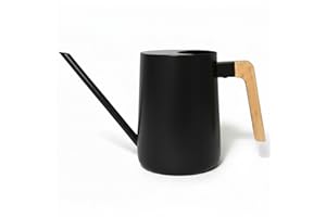 HB DESIGN CO. 35 Ounce Metal Small Indoor Watering Can with Long Spout & Real Wood Handle for House Plants, Succulents, Cacti & Seedlings - Black Long Spout Watering Can Indoor Plants - Gentle Flow & No Spills