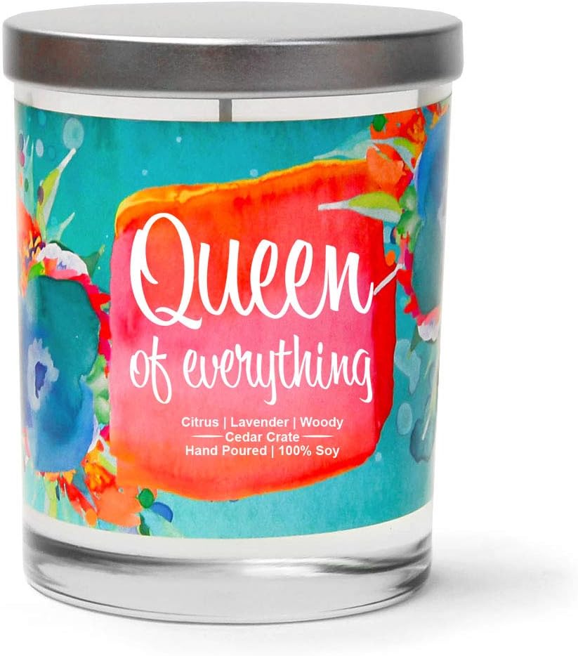 Cedar Crate Market Funny Candles - Queen of Everything - Citrus, Lavender, Woody - Funny Gift for Women, Luxury Soy Funny Candles, 13.5 oz. Jar, 10 Oz. Candle, Made in The USA
