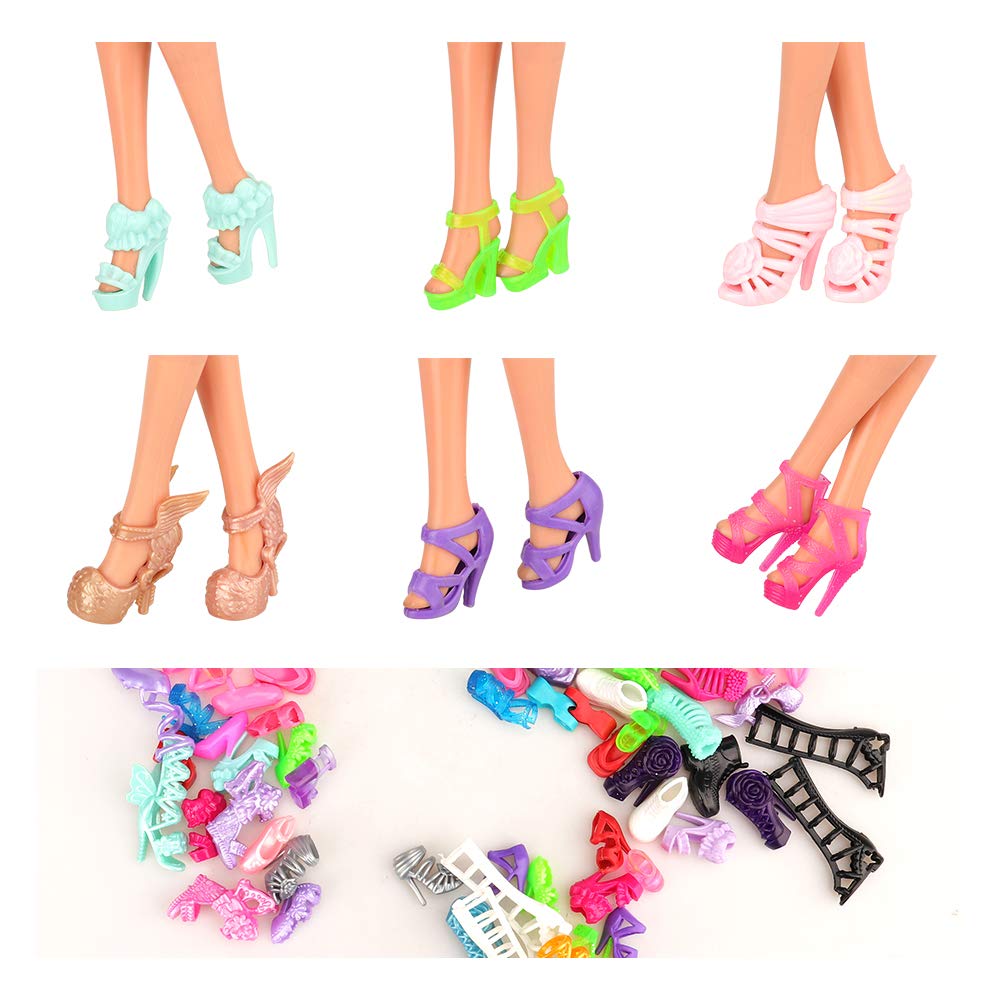 Miunana 50 Pairs Doll Shoes High Heel Shoes Doll Boots Flat Shoes Set for 11.5 inch Girl Dolls Fashionista Shoe Lots