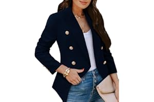 CRAZY GRID Womens Casual Blazer Jacket Gold Button Long Sleeve Work 0ffice Blazer Lapel Open Front Jacket