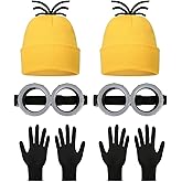 Halloween Costume Adult Accessories,Yellow Beanie Goggles Glasses Gloves for Men Women Cosplay Party Set