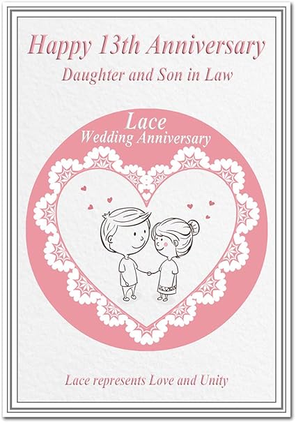 13th Wedding Anniversary Cards Lace 13 Thirteen Year Happy Unique Greeting Daughter And Son In Law Card Cute Couple Amazon Co Uk Office Products