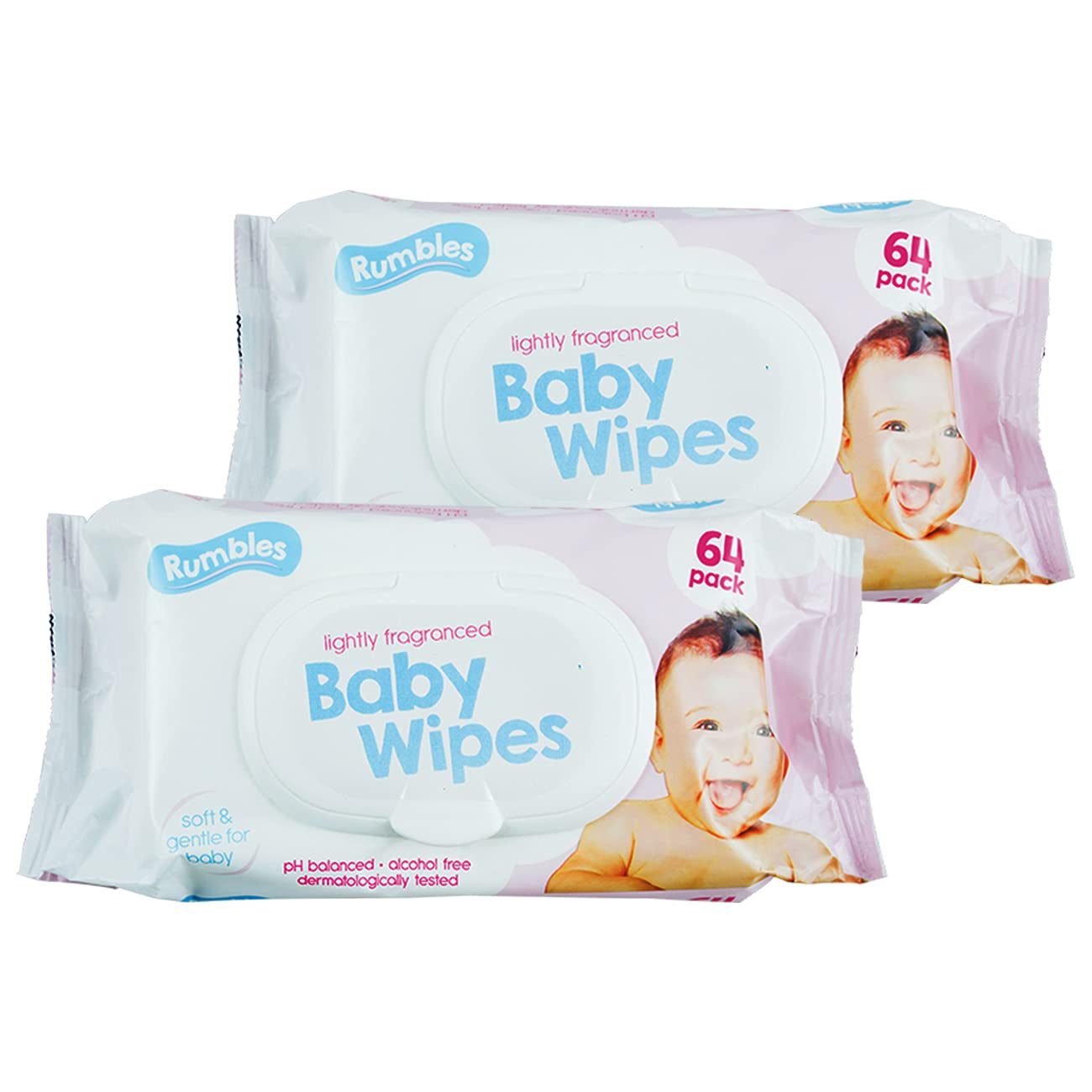 Sensitive and Fragranced Baby Wipes | Dermatology Tested, Alcohol-Free & PH Balanced Baby Wipes | Soft & Gentle for Babies | 2x64 Pack (Lightly Fragranced)