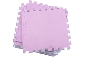 Mrisata 10pcs Carpet Squares Plush Puzzle Floor Foam Mat, Plush Fluffy Interlocking Carpet Square Tiles, Anti Slip EVA Foam J