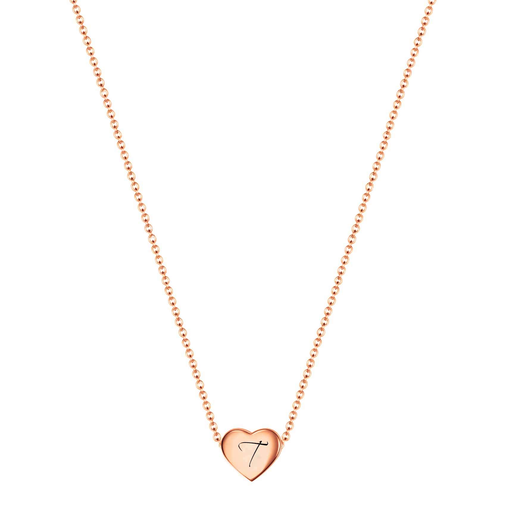 VQYSKO Necklace Ladies Heart Letter Chain-Stainless Steel Name Chains, Exquisitely Small(For Women/Girls/Mom) Birthday Gift, Valentine's Day present (Rose gold-T)