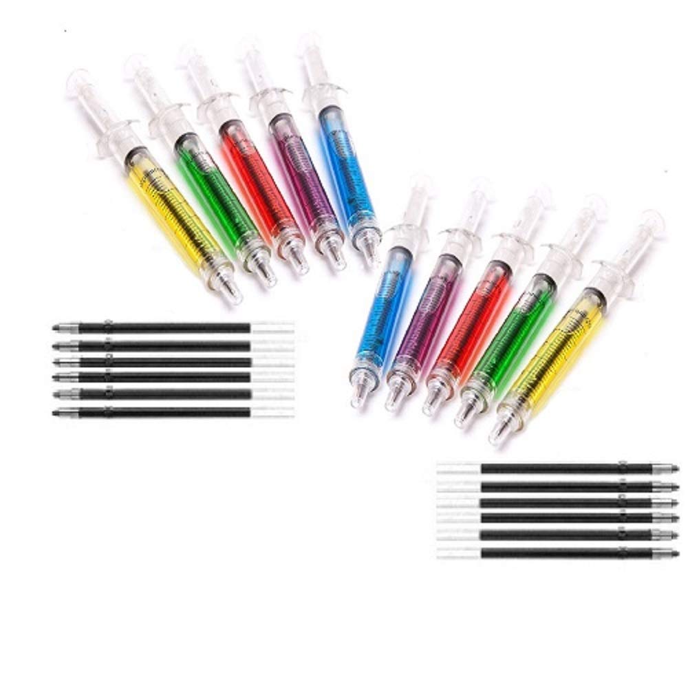 Novelty Nurse Qty 10 Double Value Mixed Colour Novelty Syringe Pens. Black ink includes extra refills