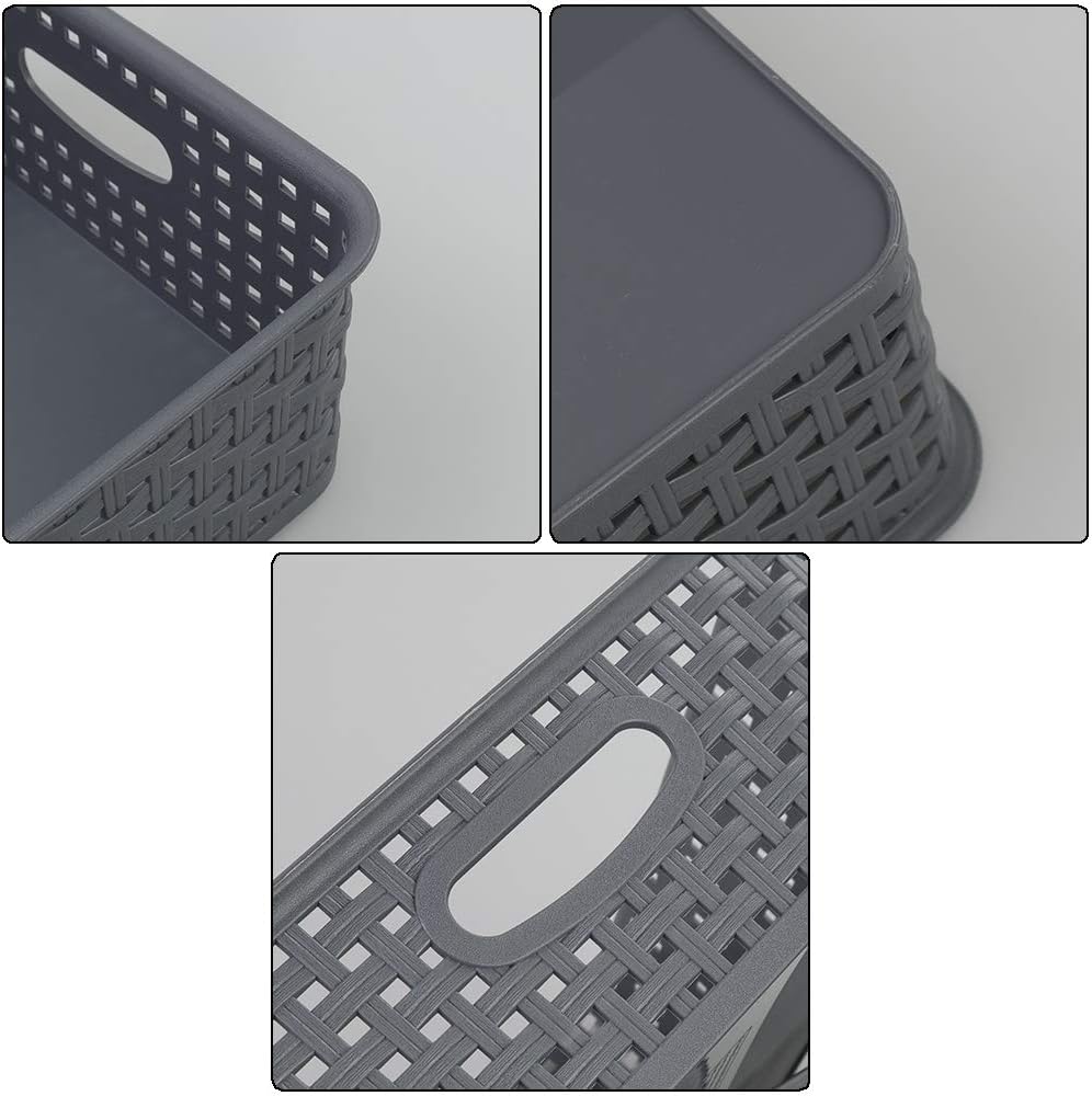 Yarebest 6 Packs Grey Woven Storage Baskets, Plastic A4 Shallow Tray Basket - Image 4