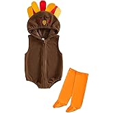 Nibbcoa My First Thanksgiving Baby Boy Girl Outfit Turkey Costume Hooded Zip Up Sleeveless Tank Romper Bodysuit with Socks