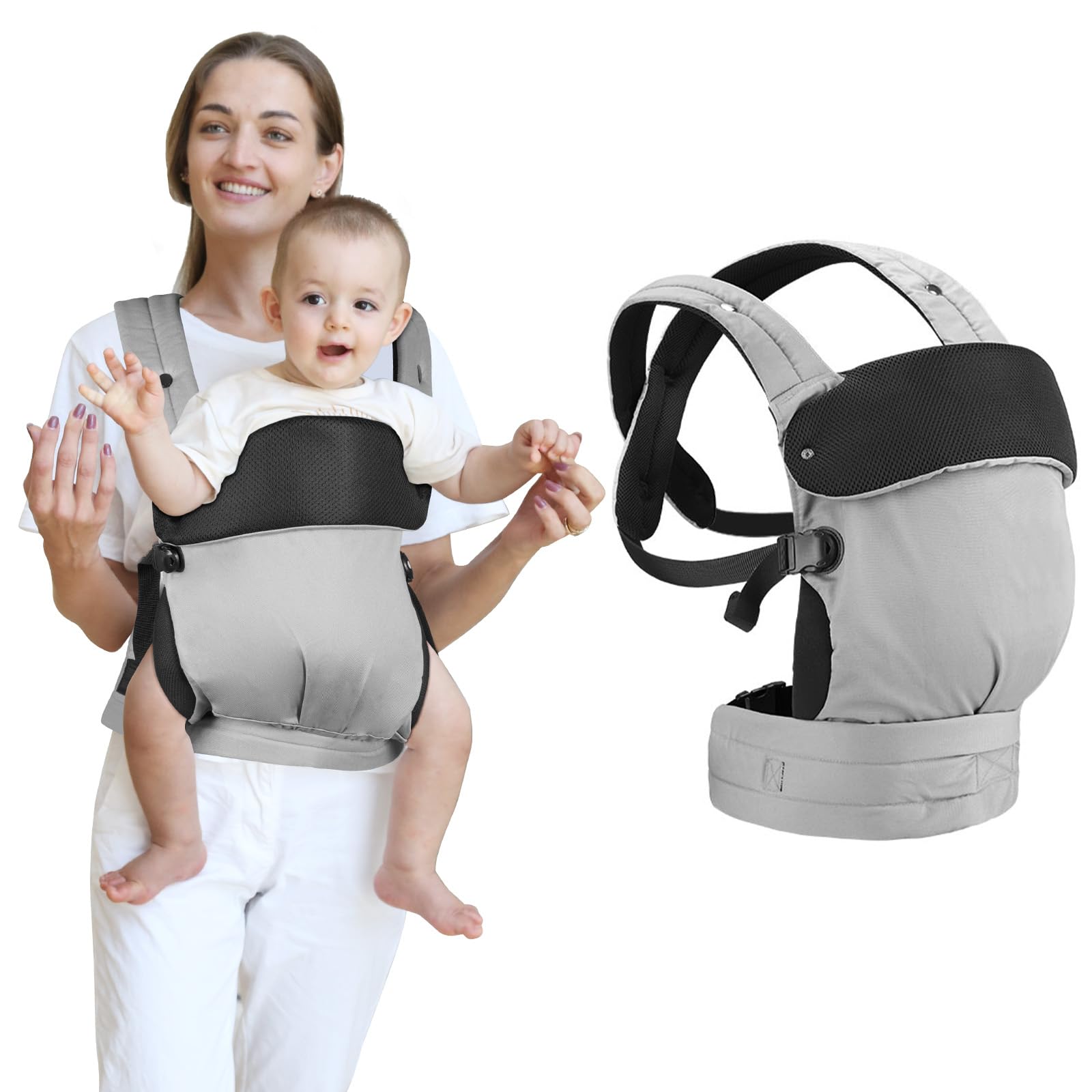 Aolso Baby Sling Breathable, Baby Carrier Baby Sling Carrier, Anti-Slip Toddler Sling Soft Baby Sling with Adjustable Shoulder Straps for 3-36 Months Baby (Grey)
