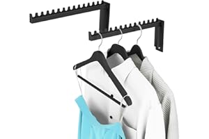 CHJGROUP Wall Mounted Clothes Hanger Rack, Metal Laundry Hanger Wall Mount, Wall Clothes Drying Rack for Laundry Room Bedroom, Coat Hanger Holder Wall for 2 Geal Angle, Black 2 Packs