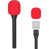 SUNMON Handheld Mic Stand for Rode Wireless Mic with Pop Filter(Red), Holder for Rode Go 2/Wireless Pro, Interview Microphone Adapter Handheld for Wireless Go/Wireless ME