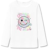 Dvenki Long Sleeve T-Shirt for Girls - Cute Roller Skating, Cheetah & Smiling Face Print Top Kids Graphic Tees Size 6-18