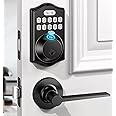 keyless Entry Door Lock deadbolt with Handle Set-Front Smart Door Locks for Front Door-with 2 Lever Handles-Electronic Keypad Code Deadbolt,Fingerprint Door Lock-Auto Lock(Black)