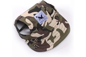 Leconpet Baseball Caps Hats with Neck Strap Adjustable Comfortable Ear Holes for Small Medium and Large Dogs in Outdoor Sun Protection (S, Camouflage)