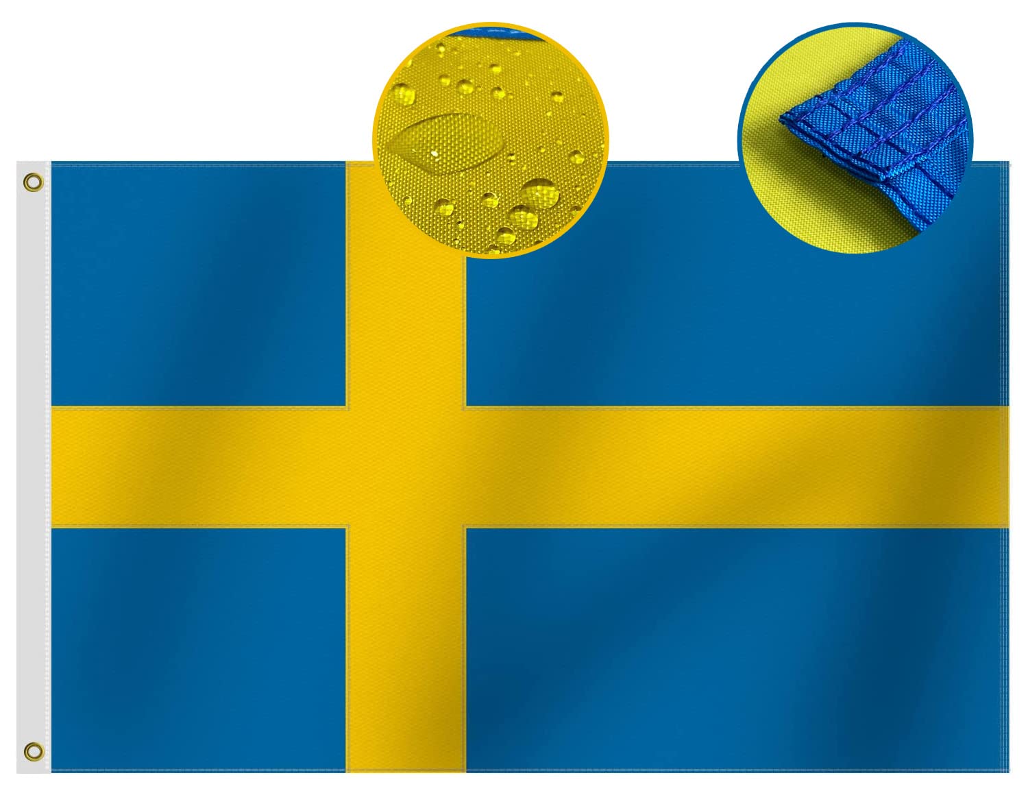 Heavy Duty Sweden Flag 3x5 Ft, Longest Lasting Oxford Nylon 210D | Four Rows Stitching Fly Ends|Swedish National Flags Decoration Gift Yard House Banner