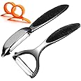 Potato Peelers ，Vegetable Peeler for Kitchen Stainless Steel Multi-function Set Fruit Peeler For Kitchen and Household Tools Y & I Shape Swivel Blades with ​2 Orange Citrus Peelers