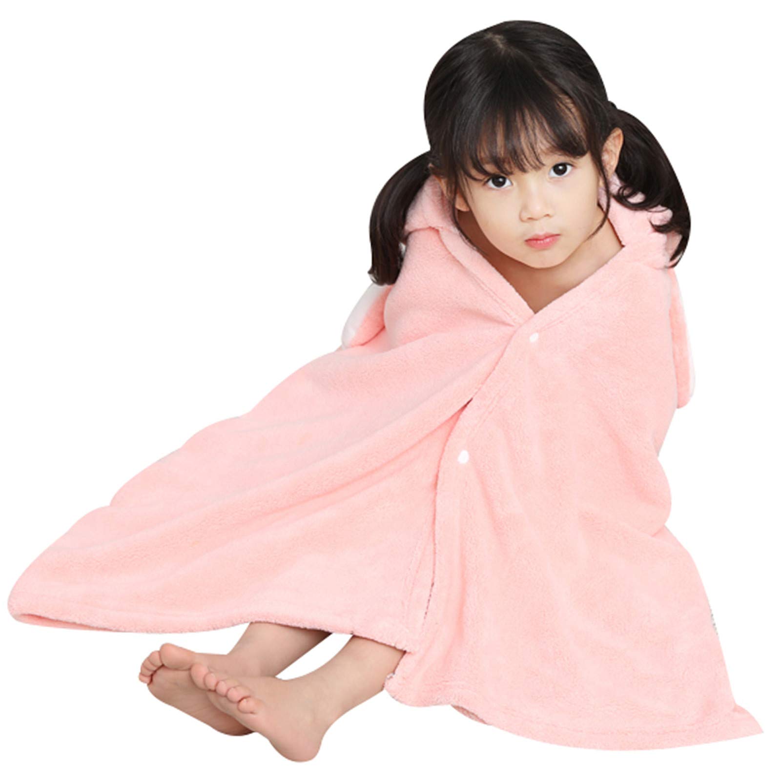 Jamron Flannel Hooded Bath Towel for Kids Cartoon Beach Swimming Poncho Body Wrap Blanket SN07625 Rabbit Pink-1 140 * 70cm