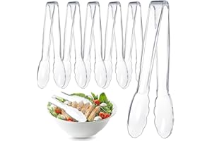 6 Clear Tongs, Clear Ice Tongs, Thickened Plastic Cutlery Set, 8.85 Inch Reusable Disposable Serving Cutlery Tongs Set for Ca