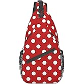 Gelxicu Cute Red White Polka Dot Sling Backpack,Travel Hiking Daypack Crossbody Shoulder Bag for Women Men