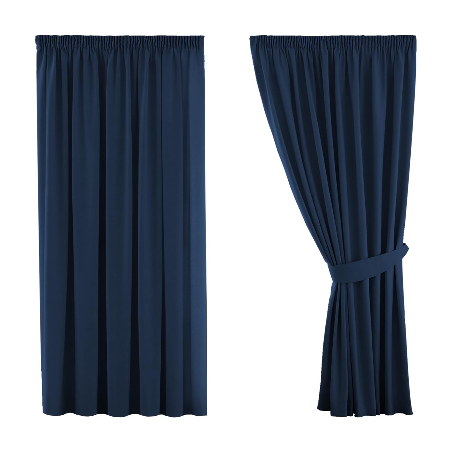 H.Versailtex Solid Navy Blackout Thermal Insulated Pencil Pleat Curtains for Living Room/Bedroom, Energy Efficient and Noise Reducing Window Treatments Curtain, 46" Width x 54" Drop (2 Panels)