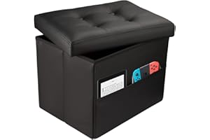 Hamgtrion Ottoman Storage Ottoman Collapsible Ottoman with Storage Foot Rest Small Ottoman with Side Pocket Foot Stools for Living Room Black L17W13H13inches