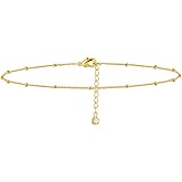 Fettero 14K Gold Bracelet for Women Gold Plated Bracelet Dainty Chain Gold Beaded Bracelet Paperclip/Curb/Figaro/Satellite Chain Adjustable Bracelet Jewelry