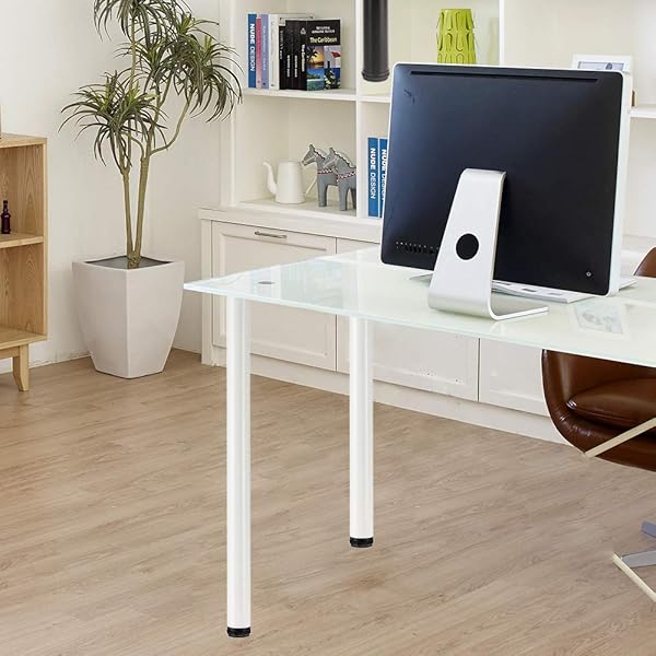QLLY 27.5 INCH / 70CM ADJUSTABLE TALL METAL DESK LEGS, OFFICE TABLE FURNITURE LEG SET, SET OF 4 (70CM, WHITE)