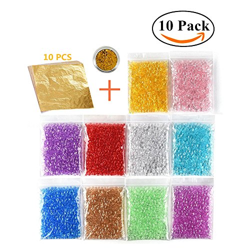 Colorful Slime Beads 10 Pack Fishbowl Beads for Crunchy Slime Acrylic Vase Filler Beads Fish Bowl Beads Imitation Gold Leaf Foil Paper for Wedding and Party Decoration