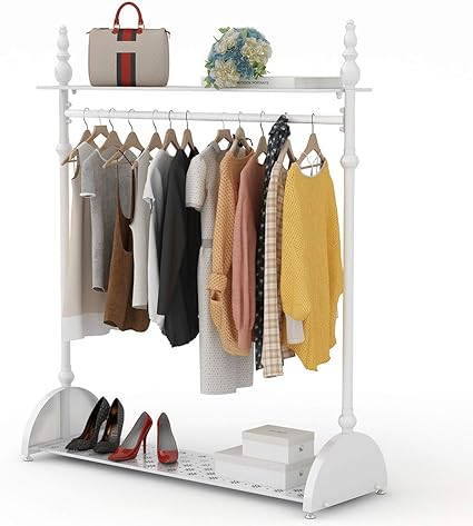 Tribesigns Heavy Duty 4ft Clothes Rail Garment Hanging Rail With 2 Tier Storage Shelves For Coat Bag And Shoes Metal White 168 X 40 X 120 Cm Amazon Co Uk Home Kitchen