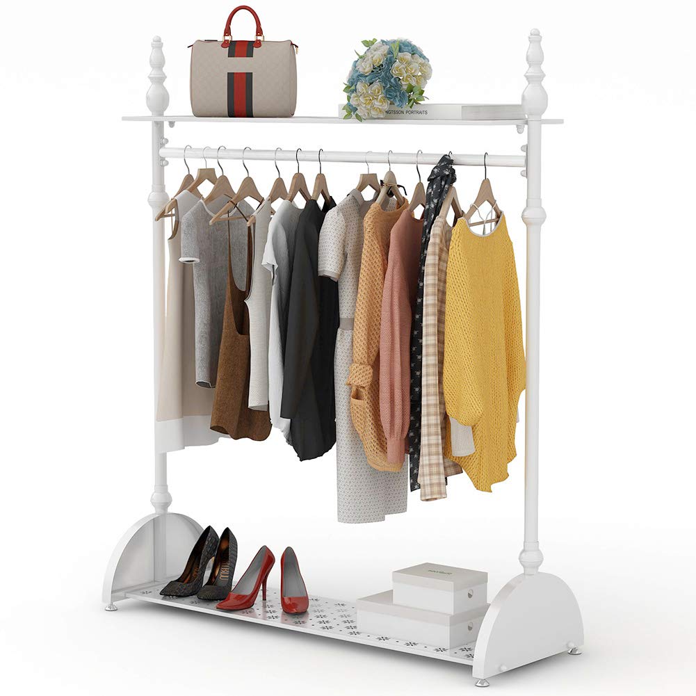 Tribesigns Heavy Duty 4ft Clothes Rail Garment Hanging Rail with 2 Tier Storage Shelves for Coat