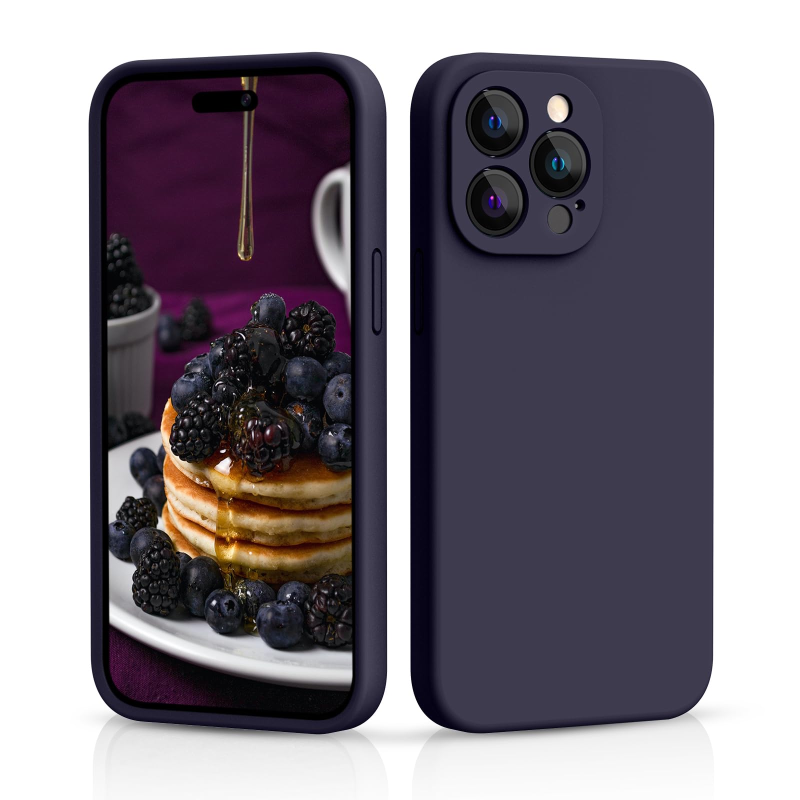 CALOOP Slim-Fit for iPhone 14 Pro Case,Skin Soft Liquid Silicone,Sturdy Hard Frame Shockproof Cover with Anti-Scratch Microfiber Lining,Full Protection for Screen and Lens, 6.1 inch Lens(Dark Purple) — image 1