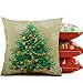 HOMAR Christmas Tree Print Pattern Decorative Throw Pillow Covers - Cotton Linen Pillowcases Cushion Cover Zipped Pillow Case Protector Standard Size 18 x 18 Perfect for Couch Sofa Chairs
