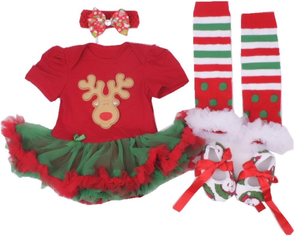 WINMI Baby Girls' Newborn 1st Christmas Onesie Costume Outfits Tutu Dress 4PCs