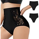 QUASTI Women's Lace Hipster Panties High Waisted Underwear Breathable Stretch Full Coverage Ladies Briefs 2 Pack